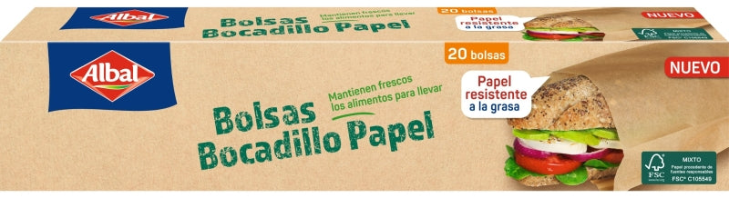 BOLSA BOCADILLO ALBAL PAPEL 20U
