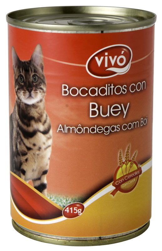 VIVO GATO BOCADITO BUEY LT 415G